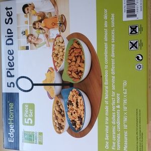 Dip Set 5pc Bowls with Bamboo Tray Edge Home NWT